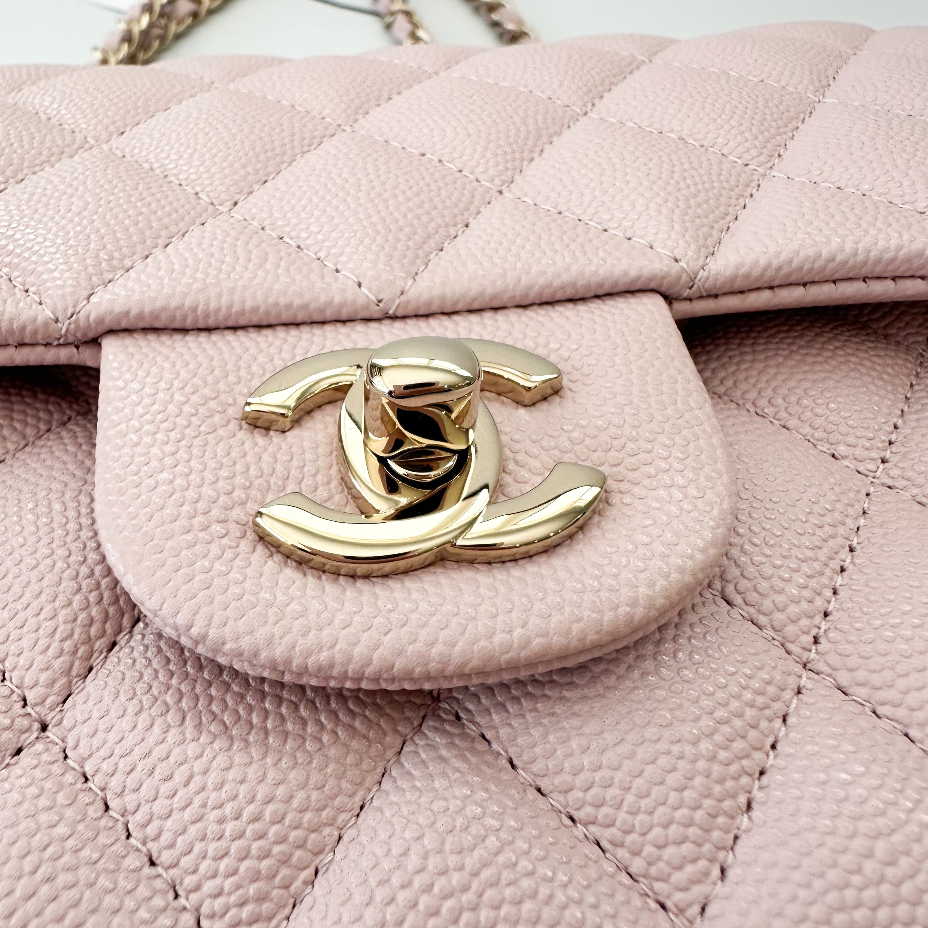 Chanel 21S Pink Clair Caviar Classic Flap Quilted Medium LGHW