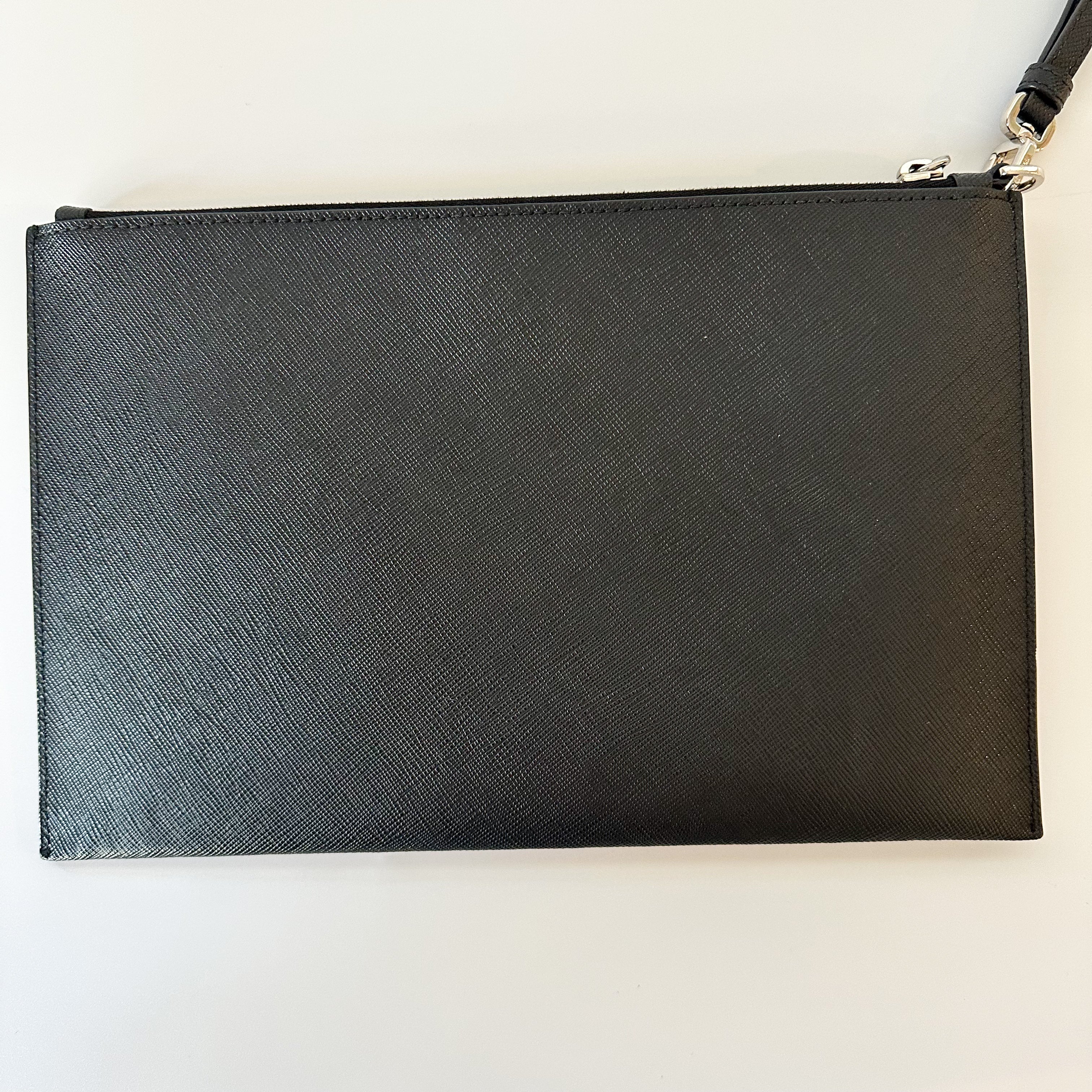 Prada Saffiano Leather Pouch Wristlet Black