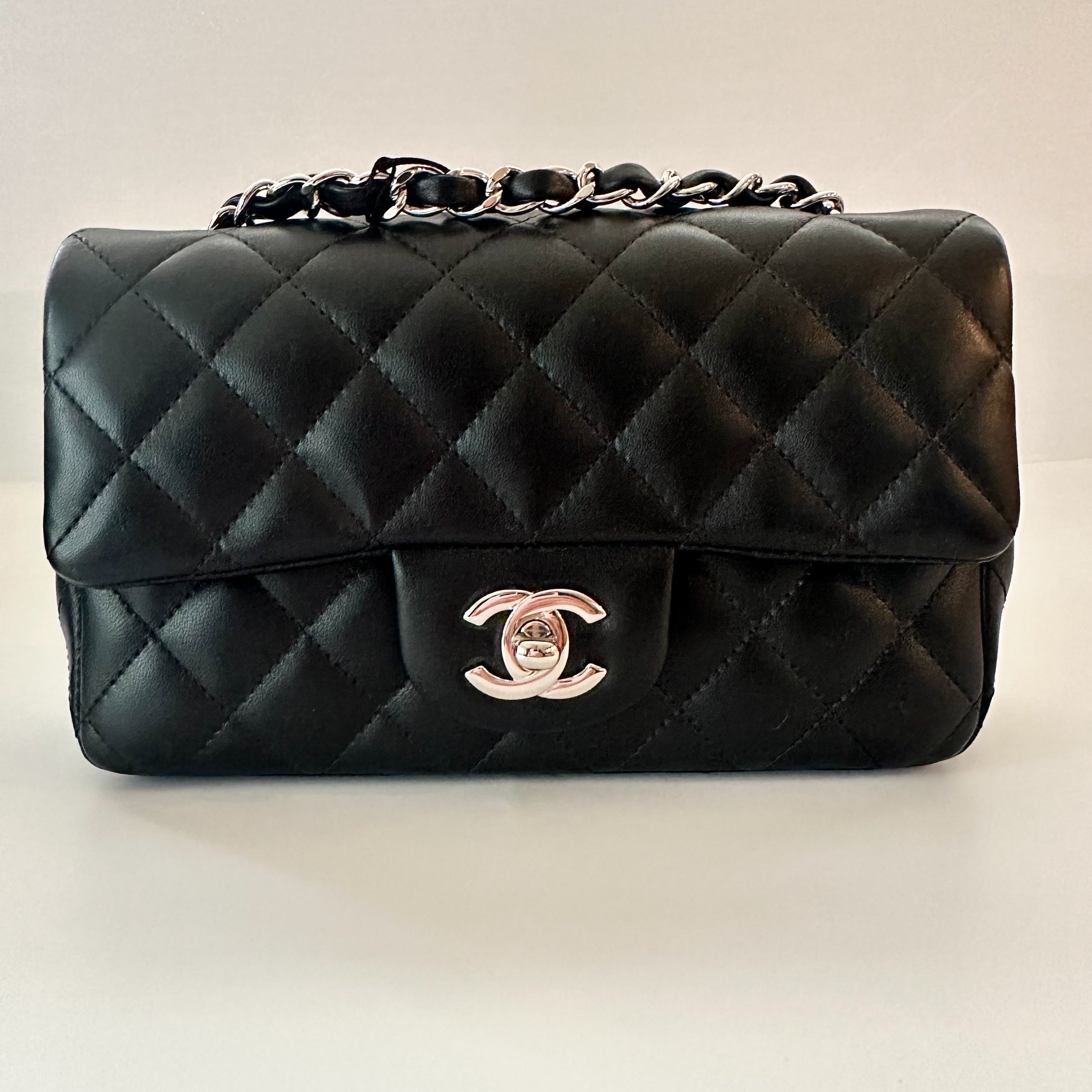 Chanel Lambskin Quilted Mini Rectangular Flap Black