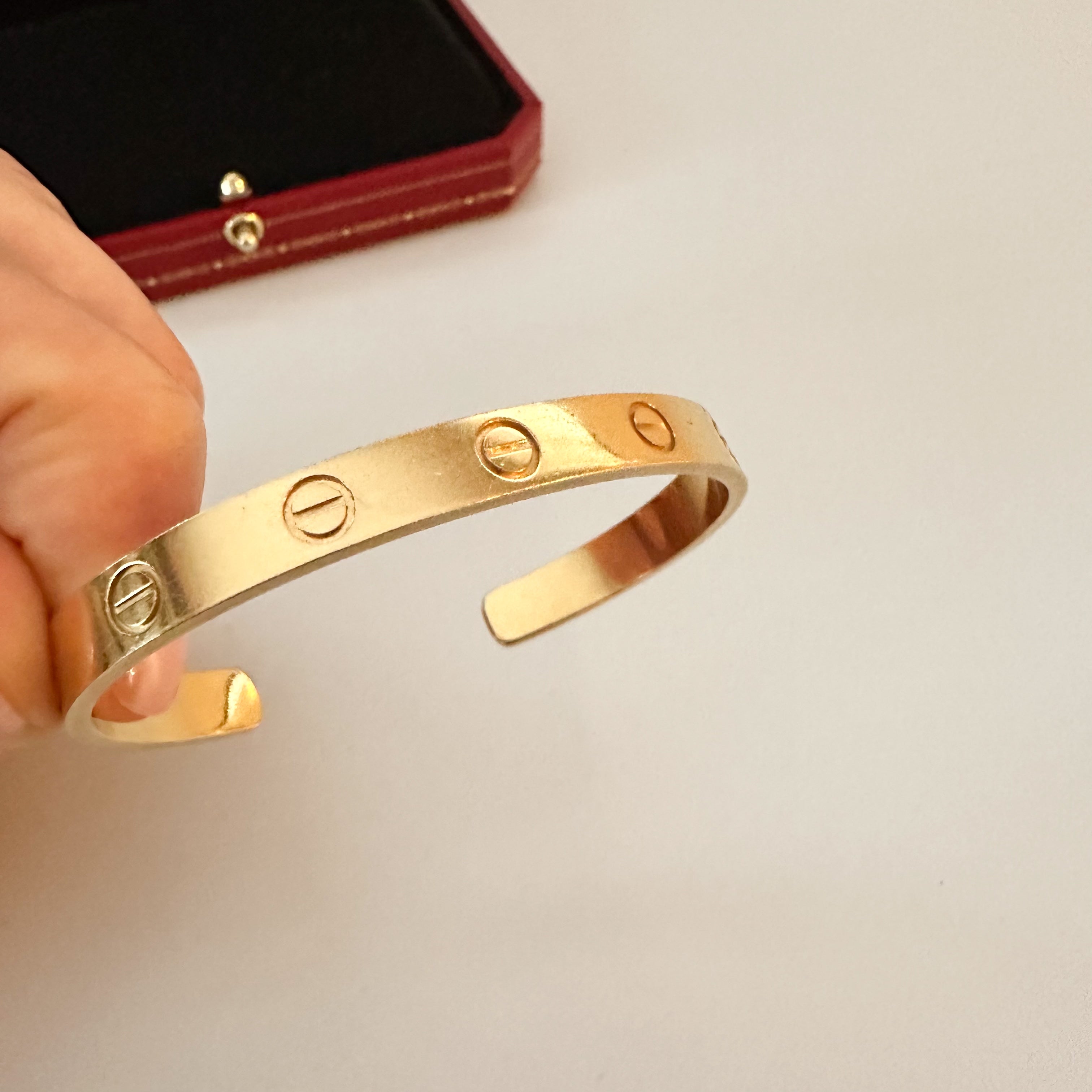 Cartier 18K Gold LOVE Cuff Bracelet Sz 16