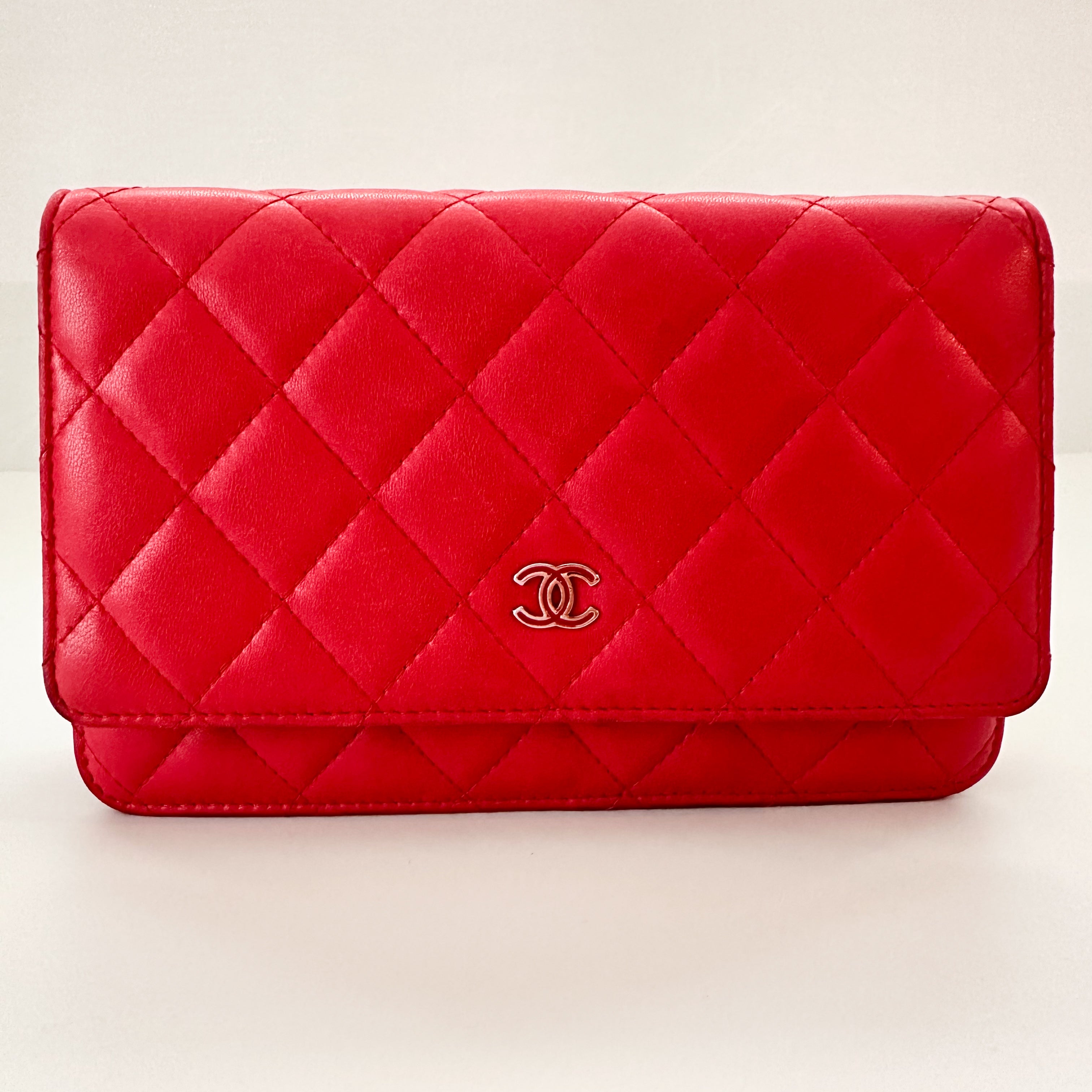 Chanel Lambskin Quilted Wallet On Chain WOC Dark Pink