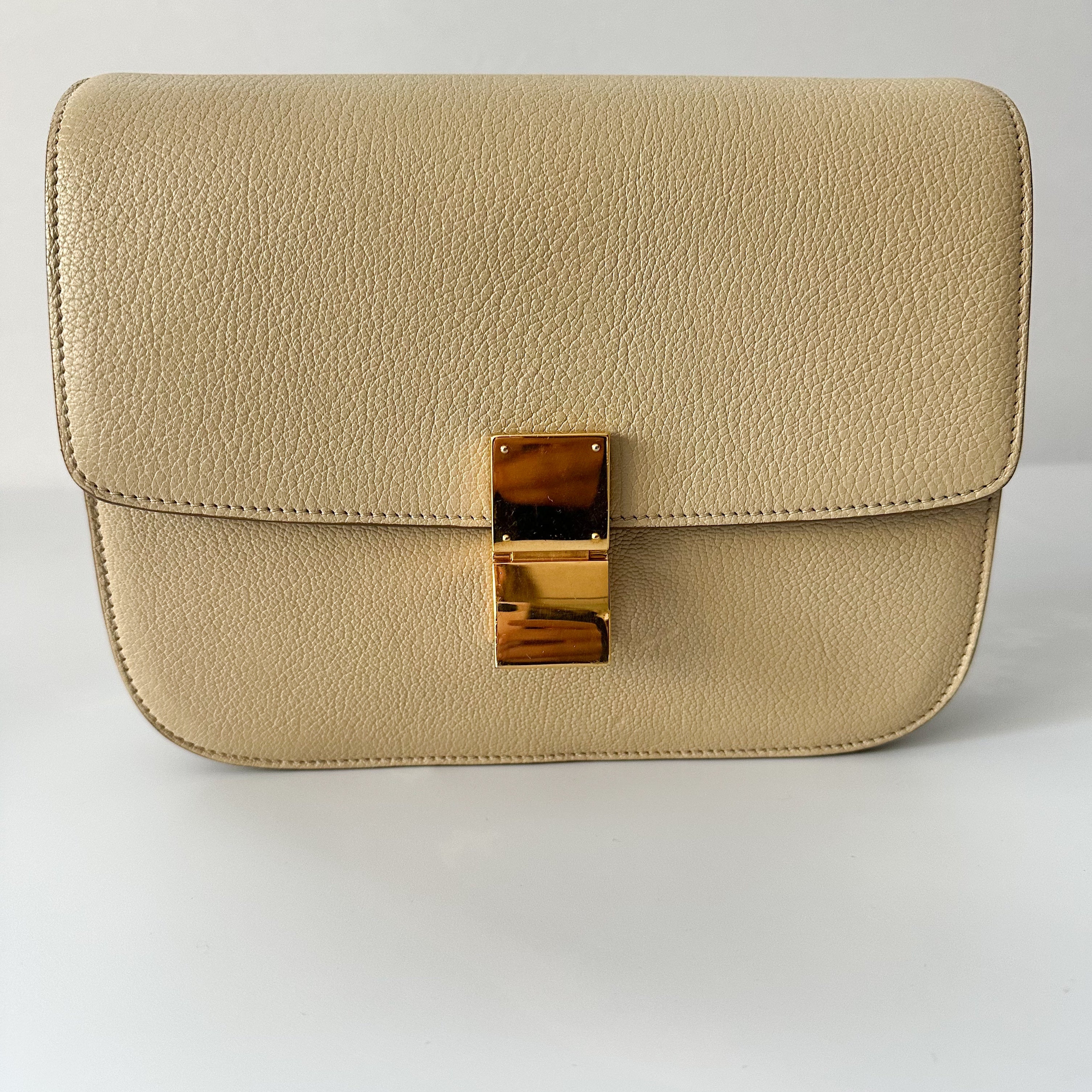 Celine Goatskin Medium Classic Box Flap Bag Dune