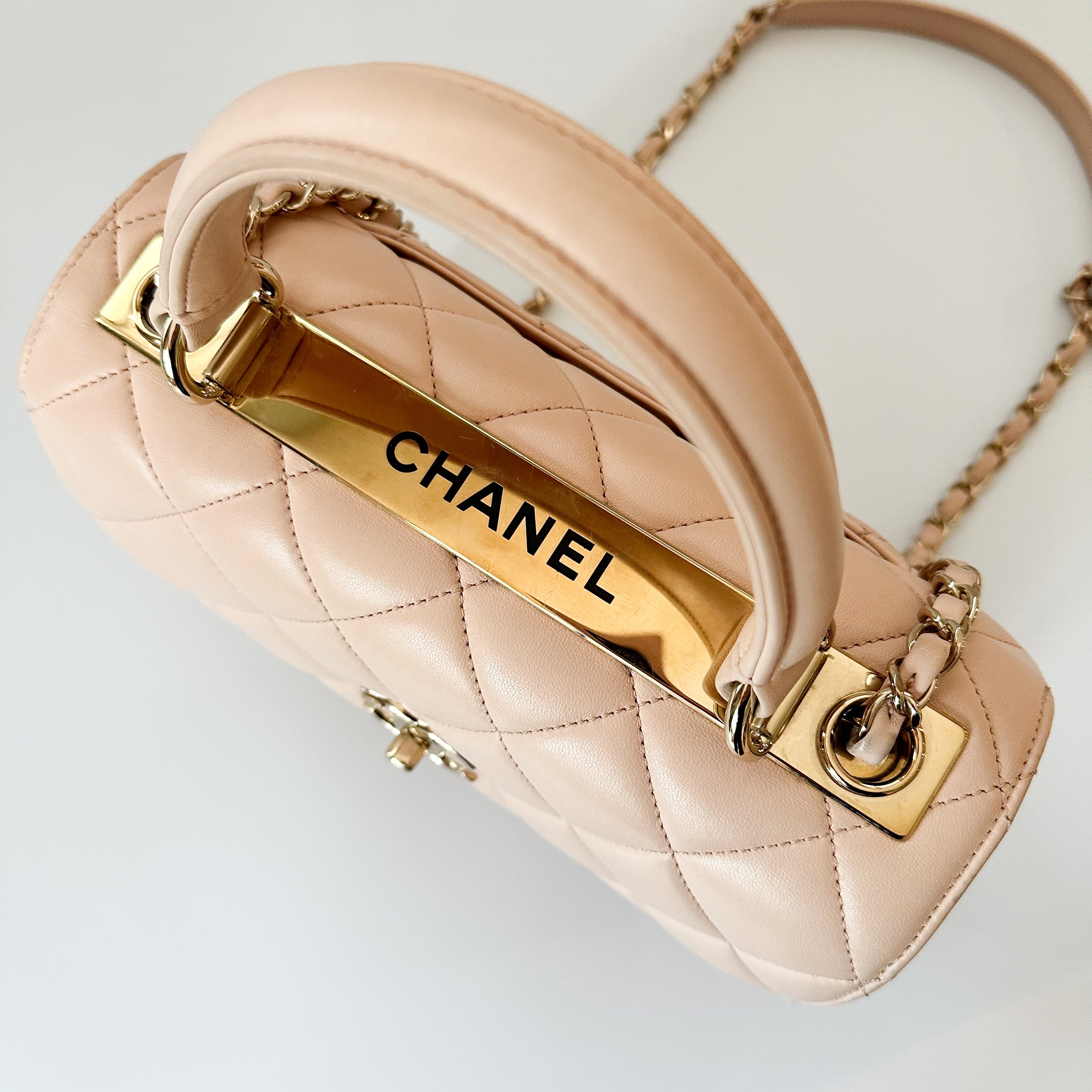 Chanel Trendy Small, 22C Light Beige Lambskin, Gold Hardware
