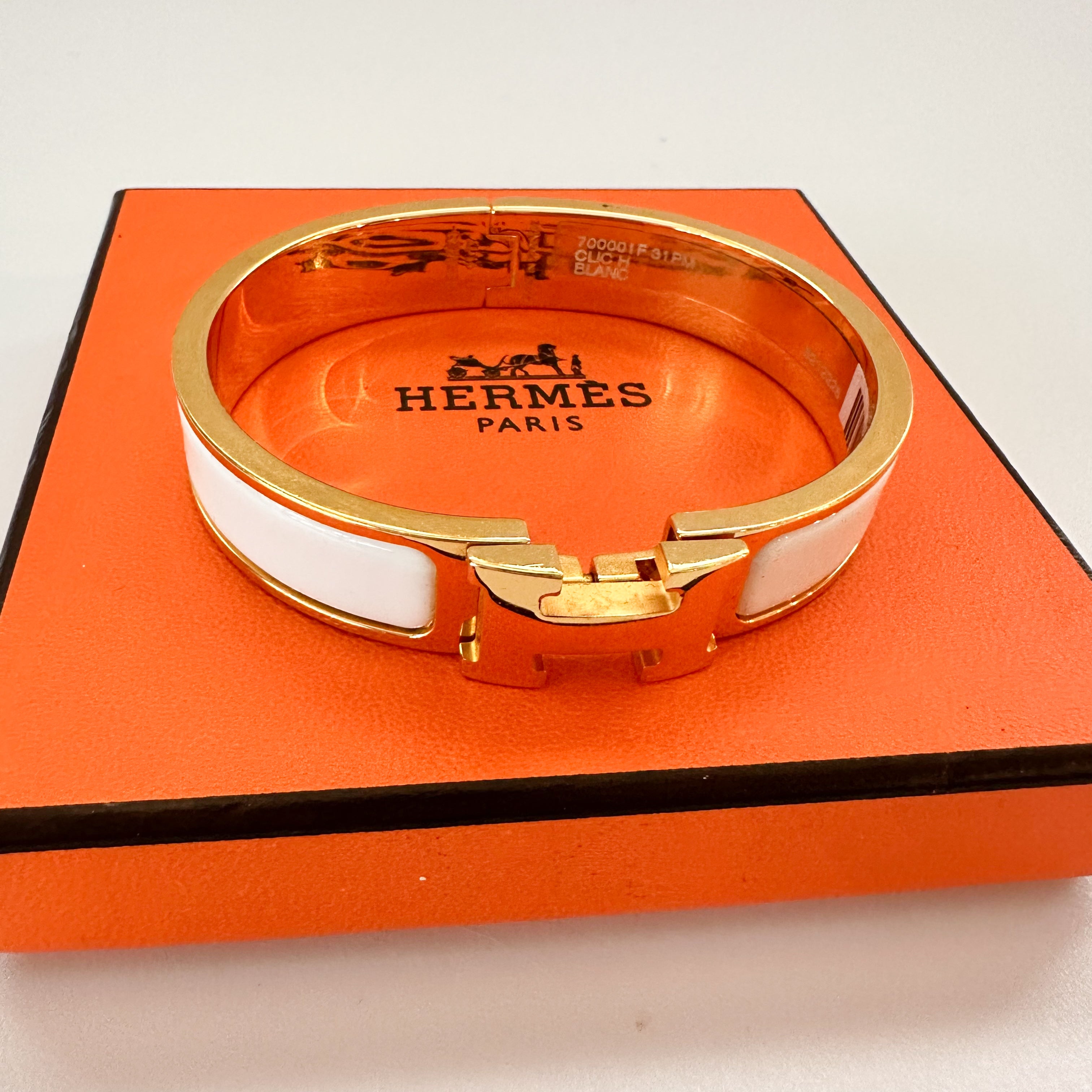 Hermes Enamel Narrow Clic Clac H Bracelet PM White