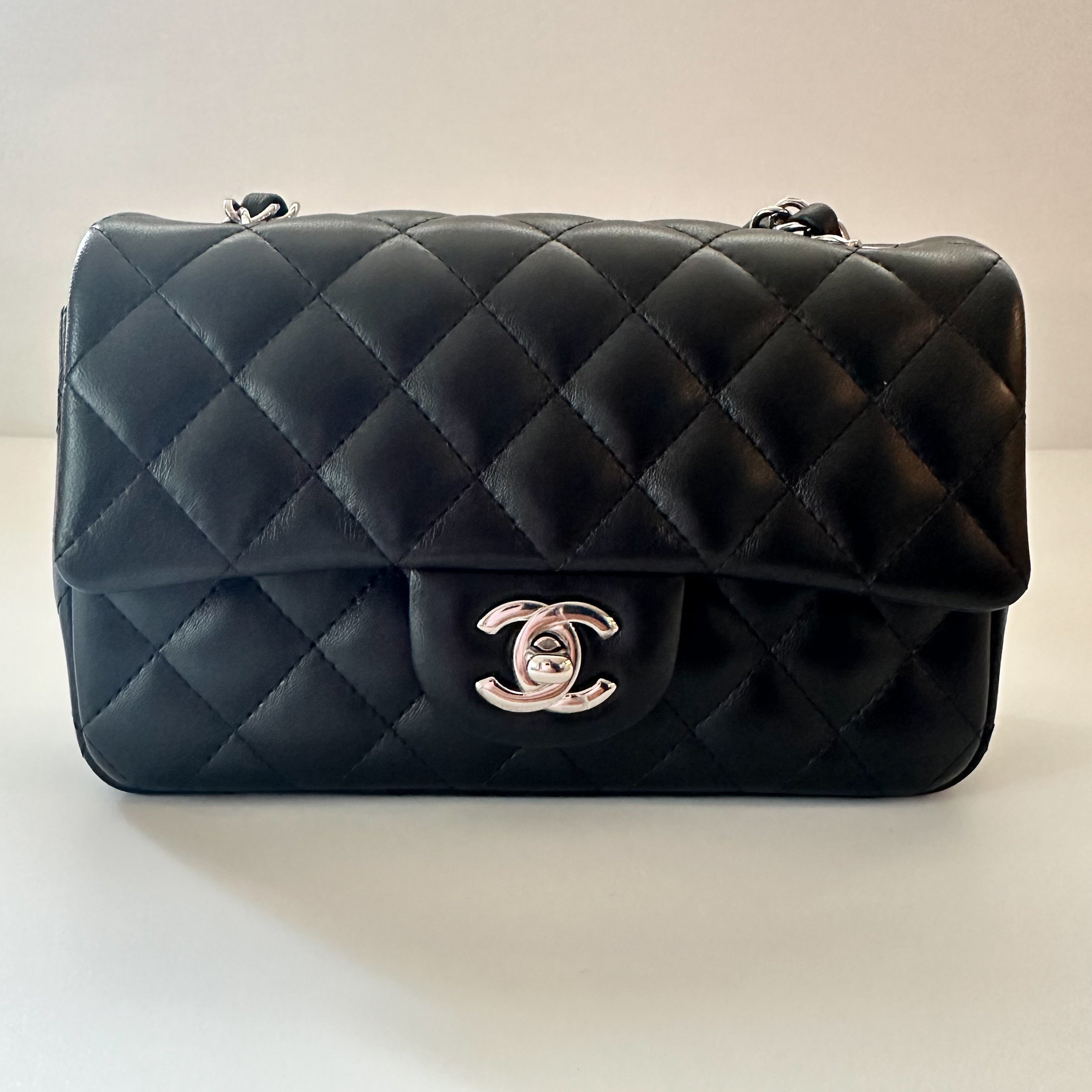 Chanel Lambskin Quilted Mini Rectangular Flap in Black