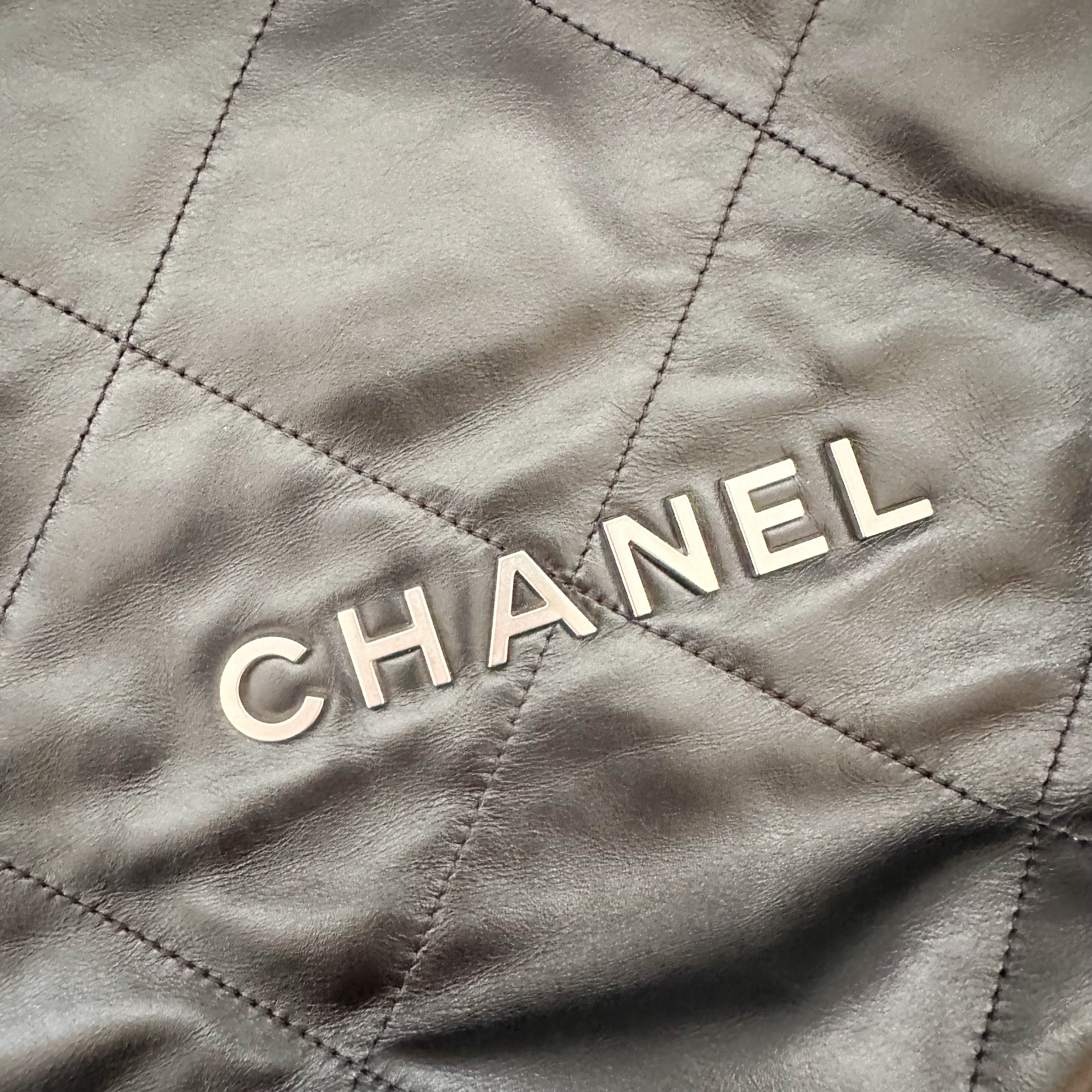 Chanel Shiny Calfskin Quilted Chanel 22 Backpack in Black