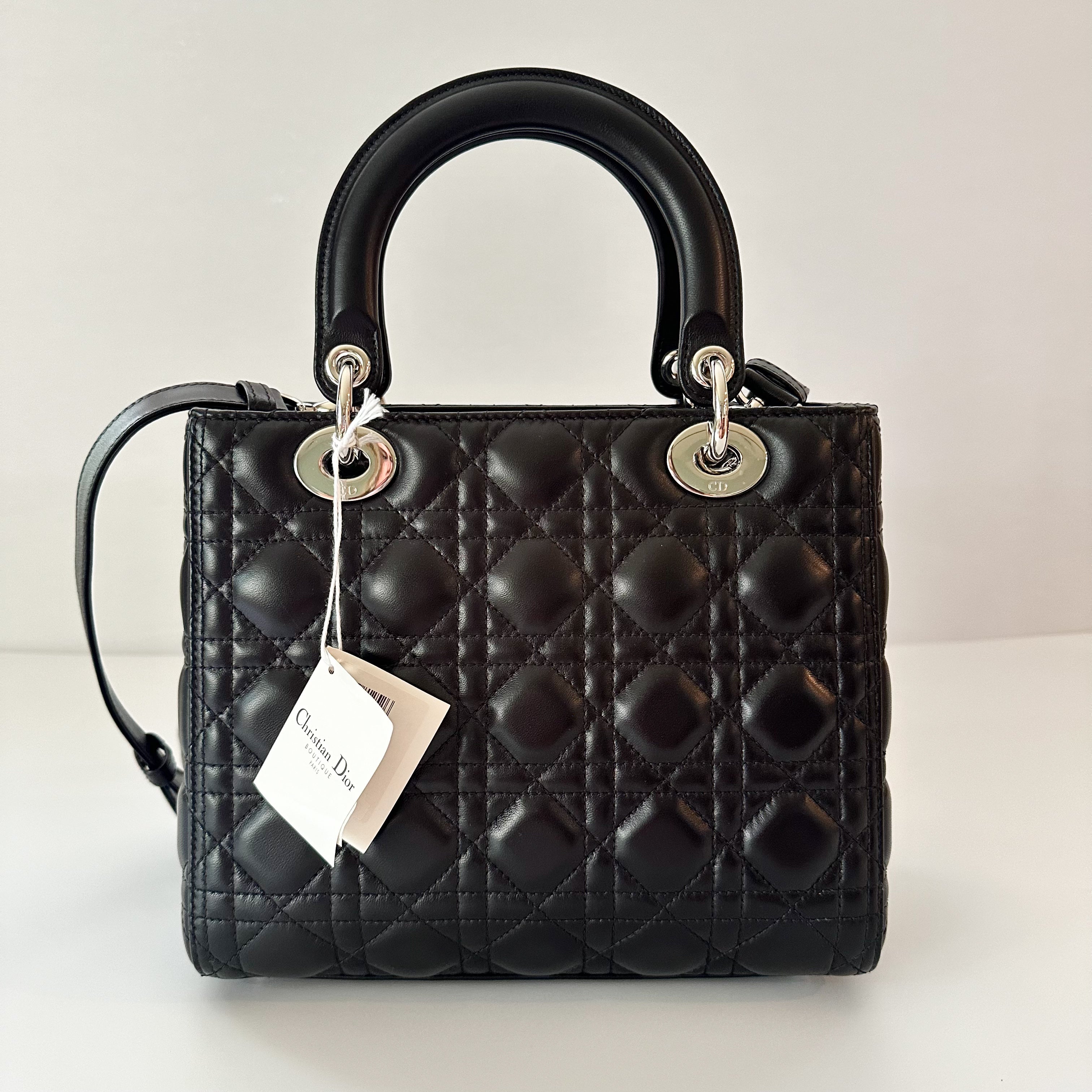 Christian Dior Lambskin Cannage Medium Lady Dior Black