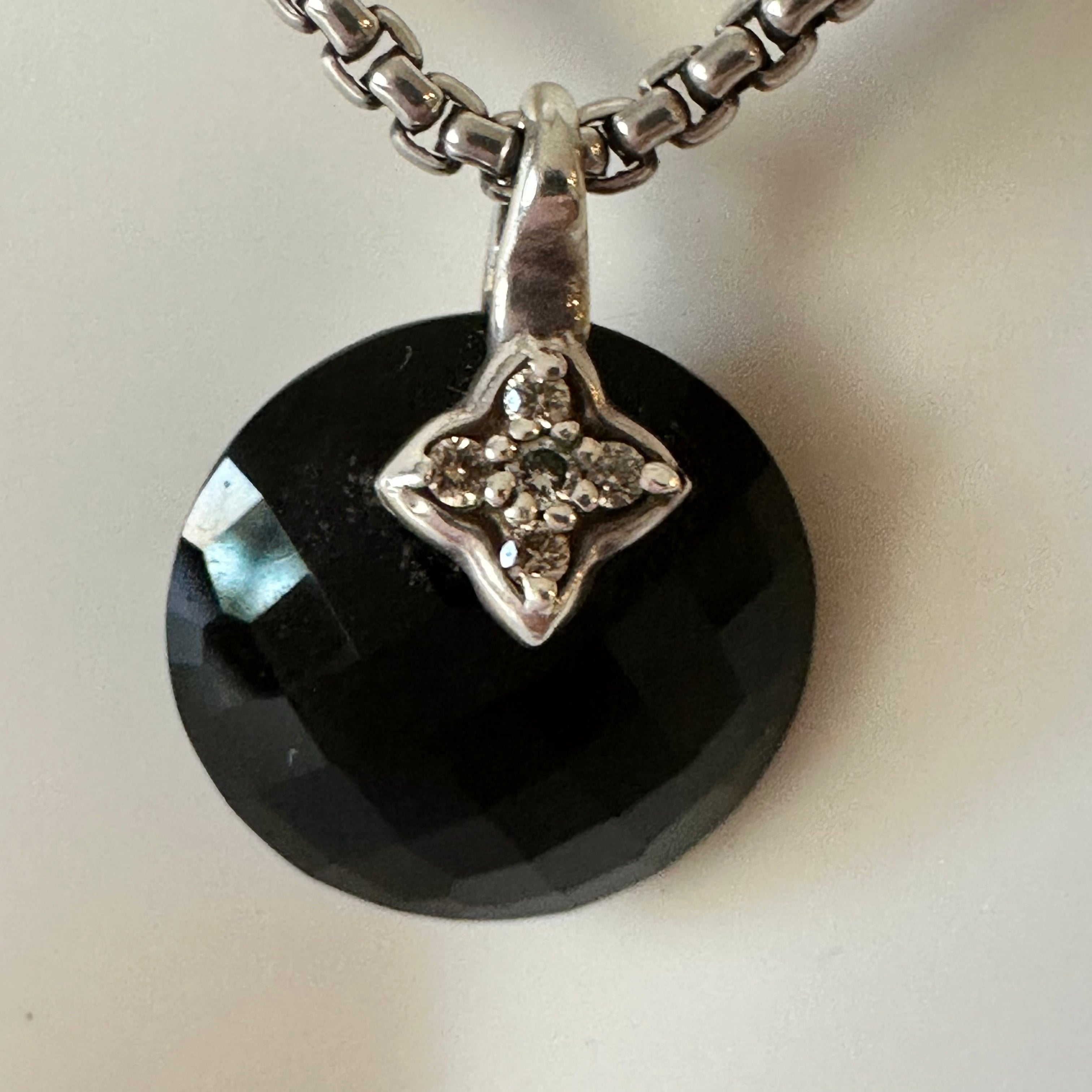 David Yurman Diamond & Onyx Capri Pendant Necklace - Hiloresale